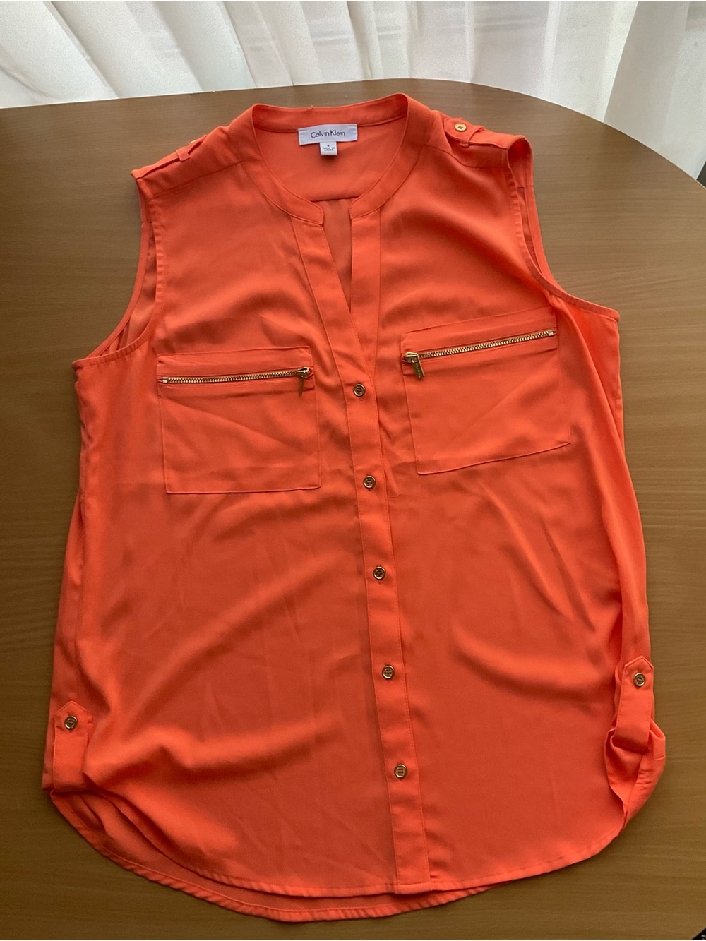 Calvin Klein Women's Sleeveless Button-Front Shell in Orange